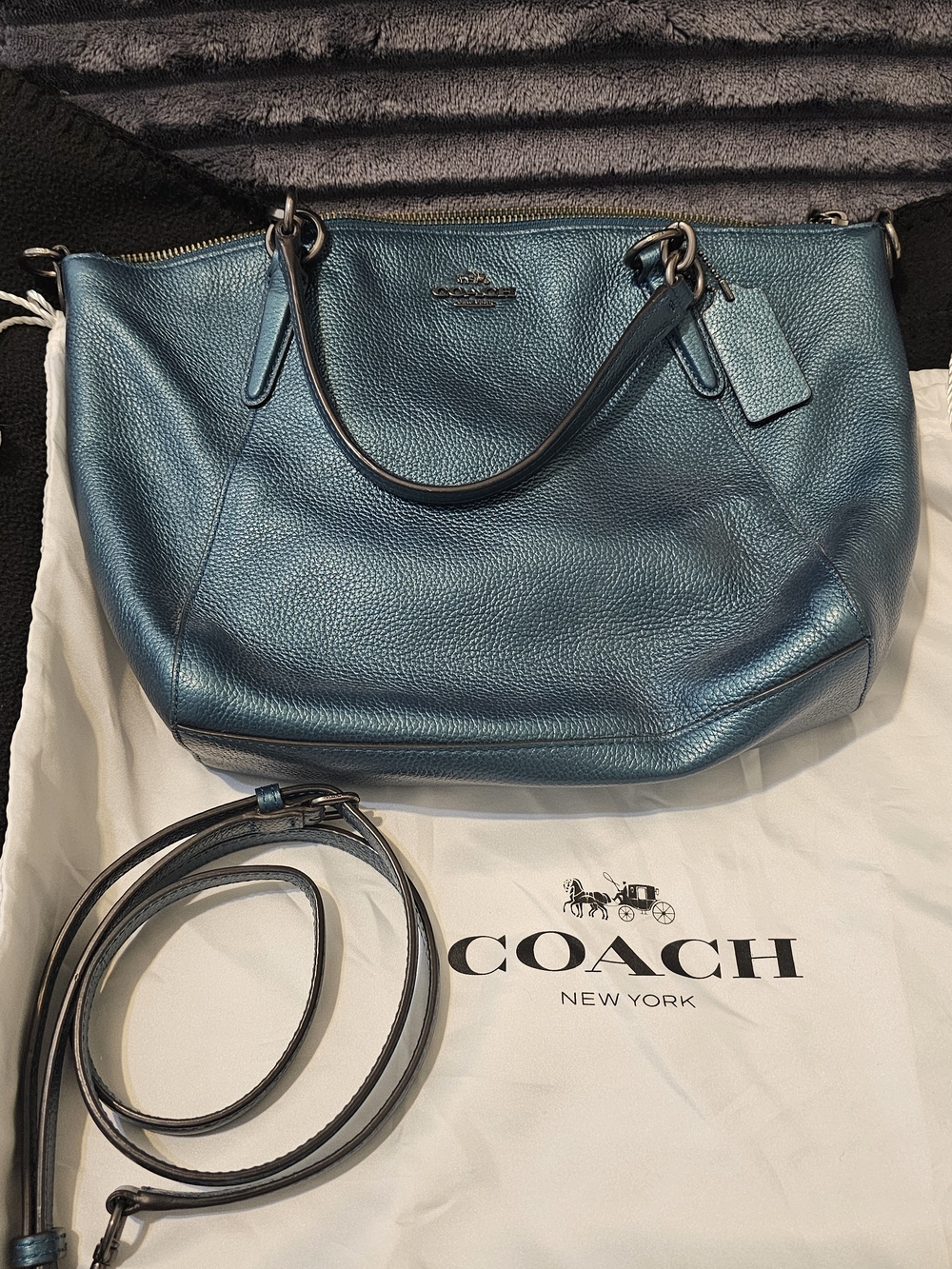 Coach Metallic Teal Pebbled Leather Crossbody Bag
